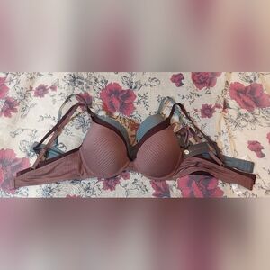 Danskin Ribbed Bra Set - Brown and Teal